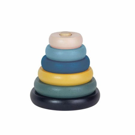 BN-615728,Jucarie de stivuire, Petite&Mars, Turn Orbit Wood of Mars, 10 cm, 36 luni+, Albastru/Multicolor