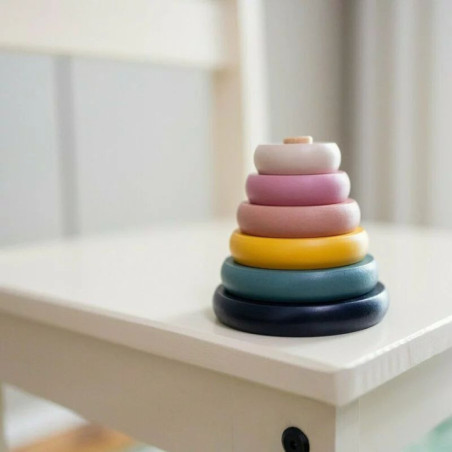 BN-615728,Jucarie de stivuire, Petite&Mars, Turn Orbit Wood of Mars, 10 cm, 36 luni+, Albastru/Multicolor