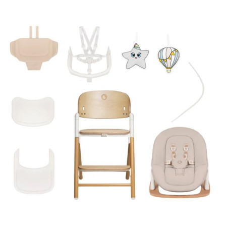 BN-LO-CELIA_SET,Scaunel multifunctional, Lionelo, Celia, 4 in 1, Functie de balansoar, Din lemn de fag, 6 luni- adult, Reglabil 
