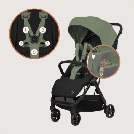 BN-LO-JULIE_ AIR_GREEN_SAGE,Carucior sport, Lionelo, Julie Air, Greutate redusa - 7.5 kg, Sustine 22 kg, 6 luni+, Capotina imper