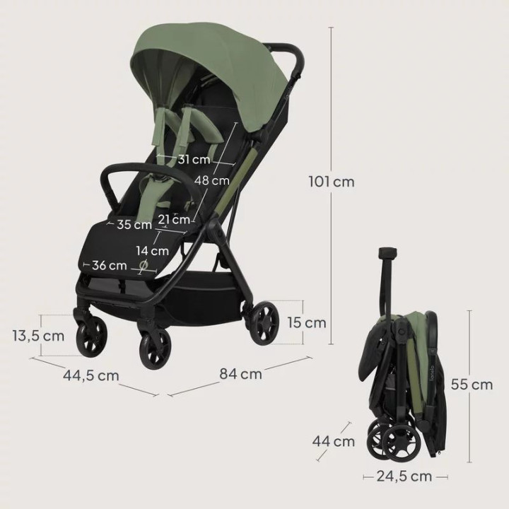 BN-LO-JULIE_ AIR_GREEN_SAGE,Carucior sport, Lionelo, Julie Air, Greutate redusa - 7.5 kg, Sustine 22 kg, 6 luni+, Capotina imper