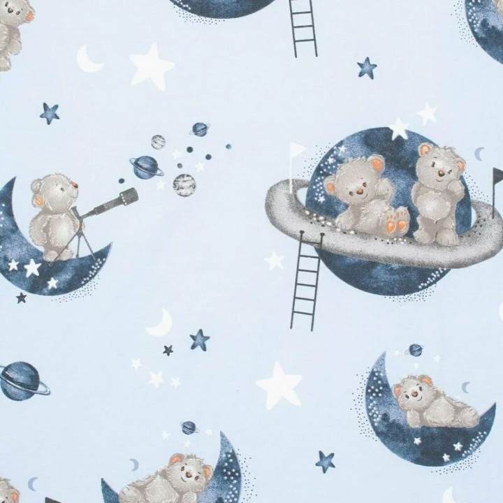 BN-56676,Cearceaf cu elastic, New Baby, Pentru landou, Din Bumbac certificat Oeko-Tex 100, 35 x 75 cm, 0 luni+, Teddy bear in sp
