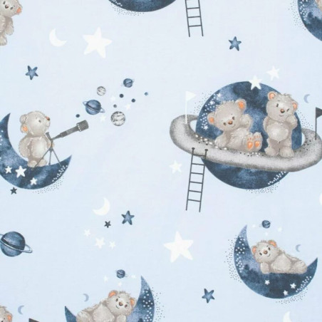 BN-56676,Cearceaf cu elastic, New Baby, Pentru landou, Din Bumbac certificat Oeko-Tex 100, 35 x 75 cm, 0 luni+, Teddy bear in sp