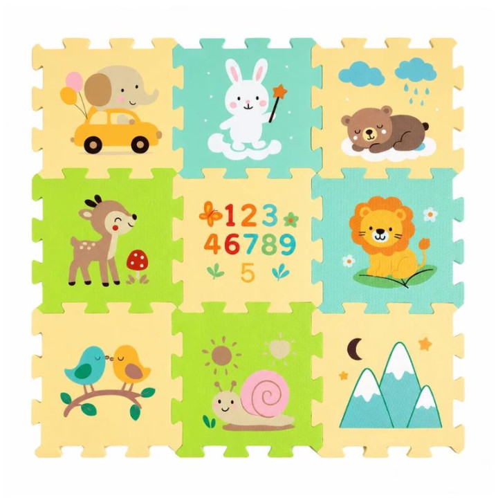 BN-960131,Covoras puzzle Nexli, Petite&Mars, Pentru copii, Din spuma, 90x90 cm, 9 bucati, 36 luni+, Forest Friends