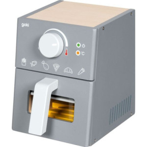 GOKI51430,Airfryer sau friteuza din lemn cu accesorii, 16 piese, joc de rol de la 3 ani 2
