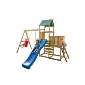 FUS09880PKXB1,Complex joaca din lemn pentru 7 copii, cu turn, 2 leagane si platforma, Max Play 3.1 Fungoo