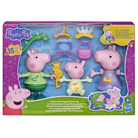 G2508,Peppa Pig Set 3 Purcelusi Care Se Imbraca Cu Figurine Si Accesorii