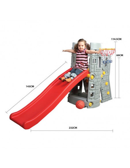 Centru de joaca 2 in 1 deluxe Castel Edu Play cu tobogan si cos