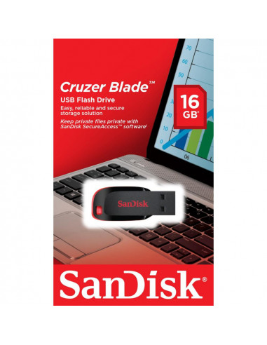 MEMORIE USB 2.0 SANDISK 16 GB, clasica, carcasa plastic, negru