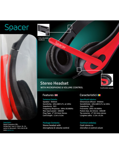 CASTI Spacer, cu fir, standard, utilizare multimedia, microfon CASTI Spacer, cu fir, standard, utilizare multimedia, microfon