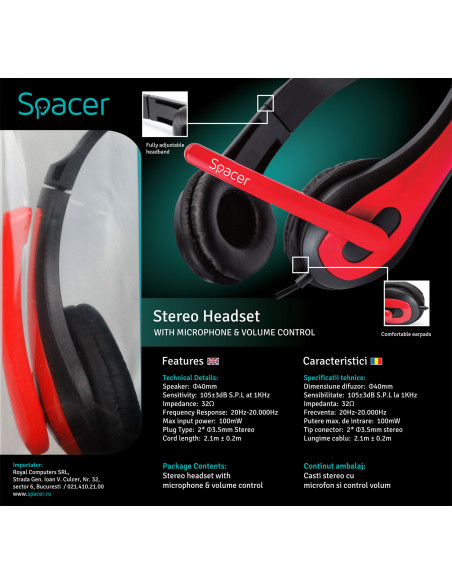 CASTI Spacer, cu fir, standard, utilizare multimedia, microfon CASTI Spacer, cu fir, standard, utilizare multimedia, microfon