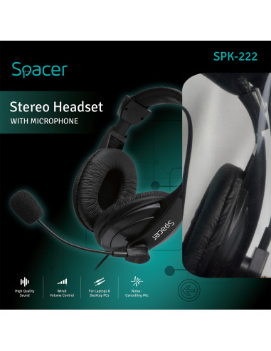 CASTI Spacer, cu fir, standard, utilizare multimedia, microfon