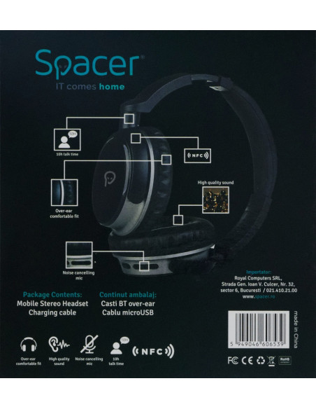 CASTI Spacer, wireless, standard, utilizare multimedia