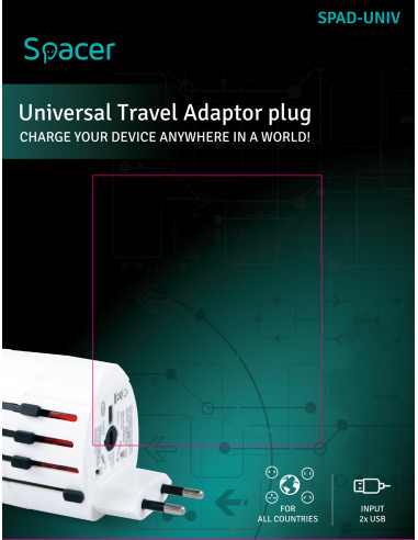 ADAPTOR universal SPACER, Schuko x 1, conectare Socket