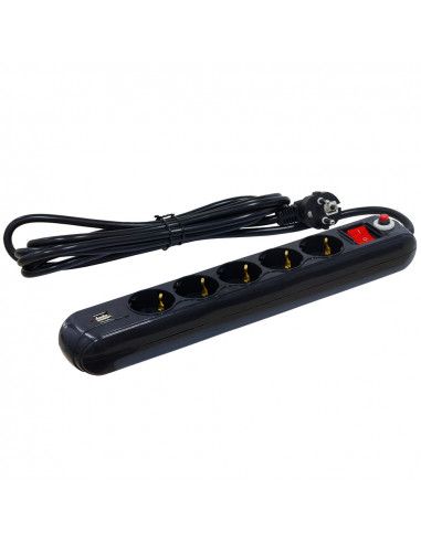 PRELUNGITOR SPACER, Schuko x 5, conectare prin Schuko (T), USB