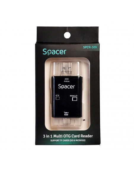 CARD READER extern SPACER, 3 in 1, interfata USB 2.0, USB Type
