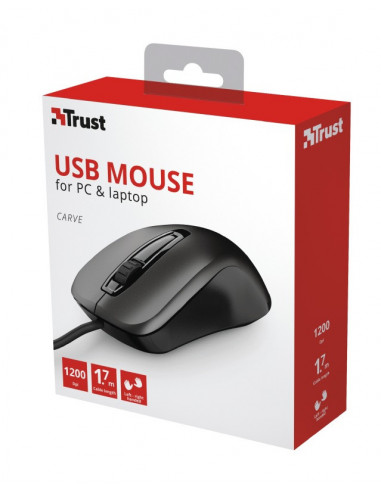 MOUSE TRUST, "Carve" notebook, PC, cu fir, optic, USB, 1200