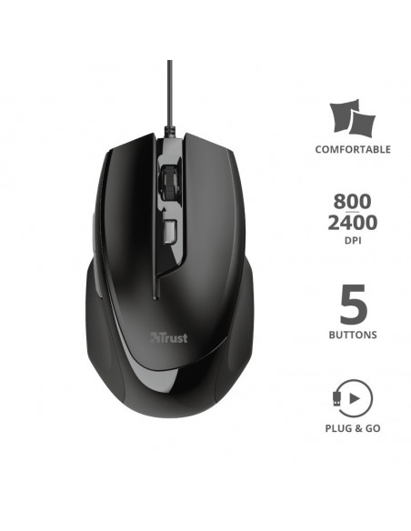 MOUSE TRUST, "Voca Comfort" notebook, PC, cu fir, optic, USB