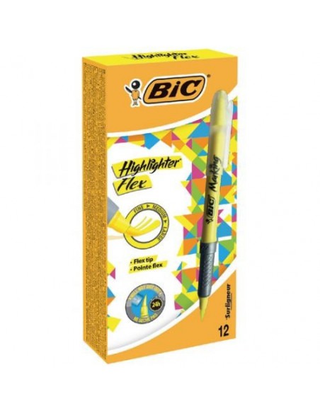Evidentiator BIC Flex Grip, galben, 12 buc/cutie,942040