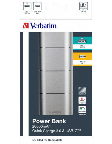 POWER BANK VERBATIM 20000mAh, 2 x USB Quick Charge 3.0 &ampamp