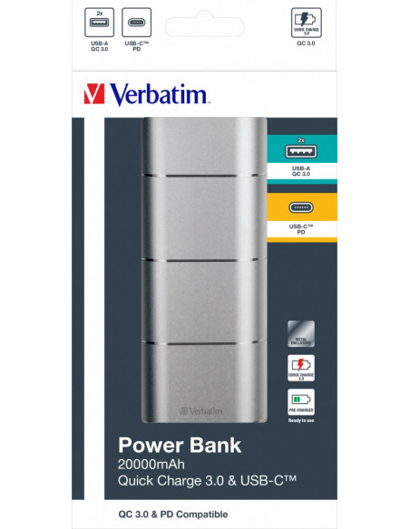 POWER BANK VERBATIM 20000mAh, 2 x USB Quick Charge 3.0 &ampamp