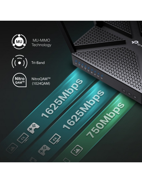 ROUTER TP-LINK wireless 4000Mbps, 4 porturi Gigabit, 8 antene