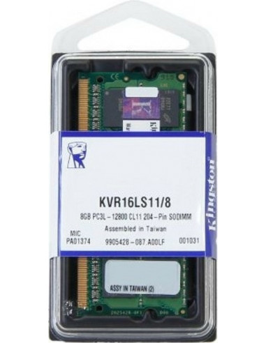 NB MEMORY 8GB PC12800 DDR3/SO KVR16LS11/8 KINGSTON,KVR16LS11/8