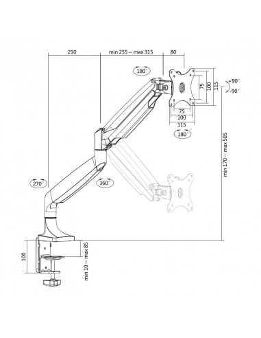 SUPORT de birou LOGILINK, pt 1 TV/monitor plat, curbat, diag.