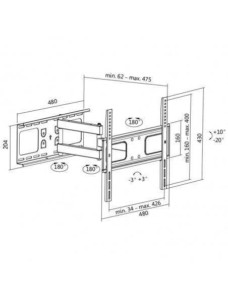 SUPORT de perete LOGILINK, pt 1 TV/monitor plat, diag. max 55
