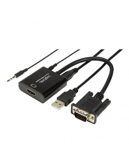 CABLU video LOGILINK, adaptor VGA (T) + Jack 3.5mm (T) la HDMI