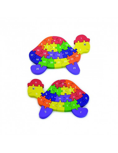 Puzzle din lemn 3D cu litere si cifre - broscuta