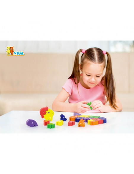 Puzzle din lemn 3D cu litere si cifre - broscuta