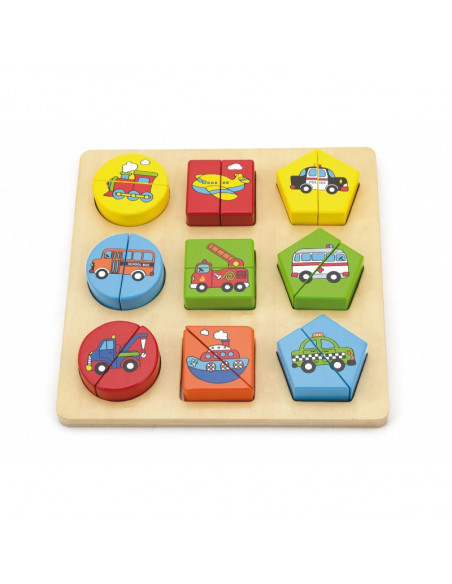 Puzzle din cuburi din lemn cu mijloace de transport,59586