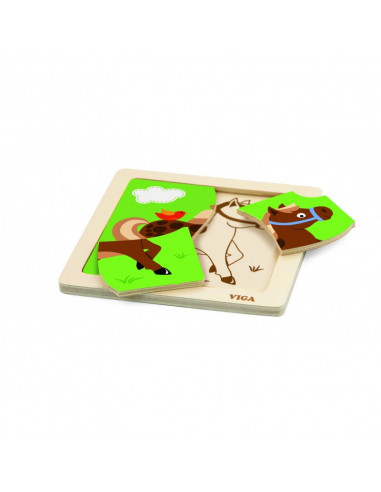 Puzzle din lemn din 4 piese mari - cal,51312