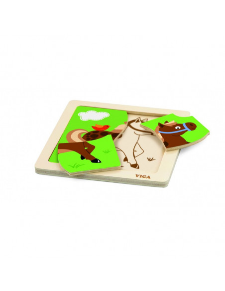 Puzzle din lemn din 4 piese mari - cal,51312
