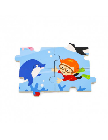 Puzzle din lemn din 16 piese - animale din ocean,51451