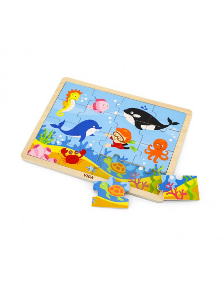 Puzzle din lemn din 16 piese - animale din ocean,51451
