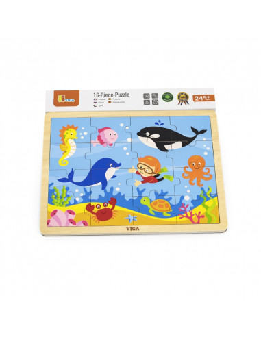 Puzzle din lemn din 16 piese - animale din ocean,51451