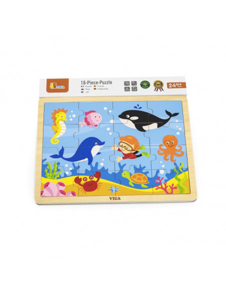 Puzzle din lemn din 16 piese - animale din ocean,51451