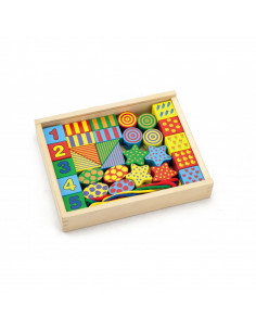 Margele mari din lemn de insirat, cu forme, cifre si 2