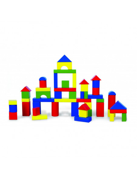 Cuburi de construit din lemn, colorate, 3.5 cm, 50 buc,59542