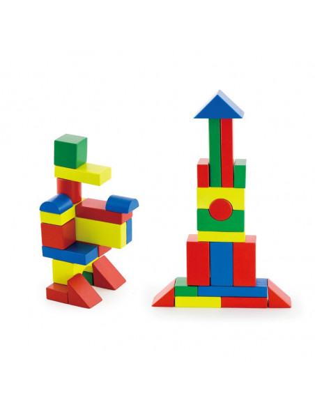 Cuburi de construit din lemn, colorate, 3.5 cm, 50 buc,59542