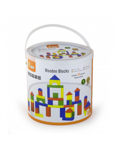 Cuburi de construit din lemn, colorate, 3.5 cm, 50 buc,59542