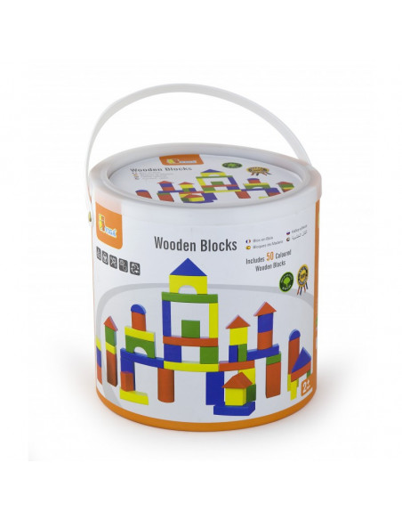 Cuburi de construit din lemn, colorate, 3.5 cm, 50 buc,59542