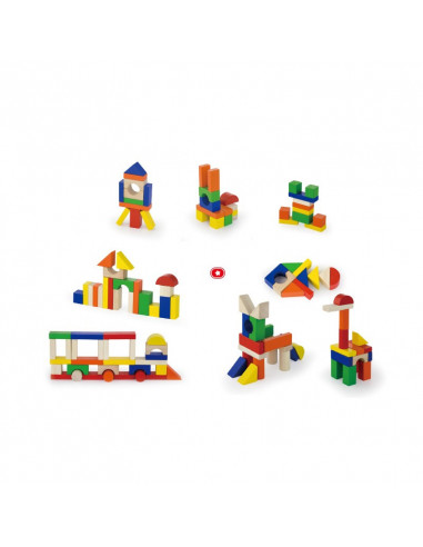 Cuburi de construit din lemn, colorate, 2.5 cm, 100 buc,50334