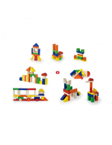 Cuburi de construit din lemn, colorate, 2.5 cm, 100 buc,50334