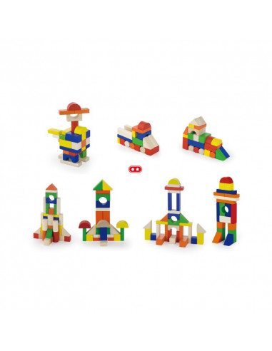 Cuburi de construit din lemn, colorate, 2.5 cm, 100 buc,50334