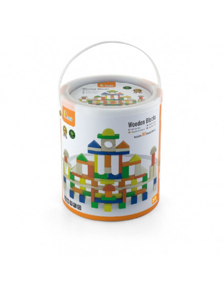 Cuburi de construit din lemn, colorate, 2.5 cm, 100 buc,50334