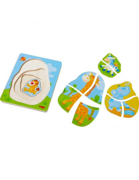 Puzzle din lemn in straturi - Animale salbatice, Haba,303382
