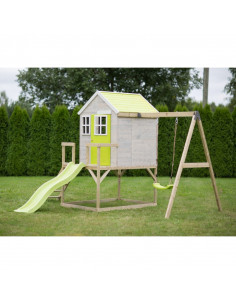 Casuta de gradina Lime Lodge cu platforma, tobogan si leagan 2
